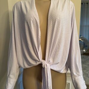 White Tie-Front Blouse with Silver Dotted Pattern